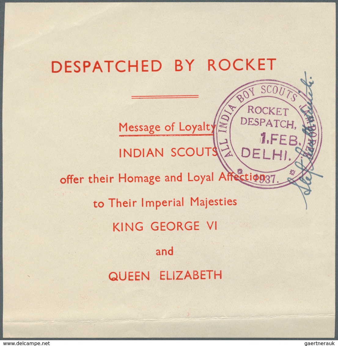 Thematik: Pfadfinder / Boy Scouts: 1937, India Lot With Four Items "Despatched By Rocket - All India - Autres & Non Classés