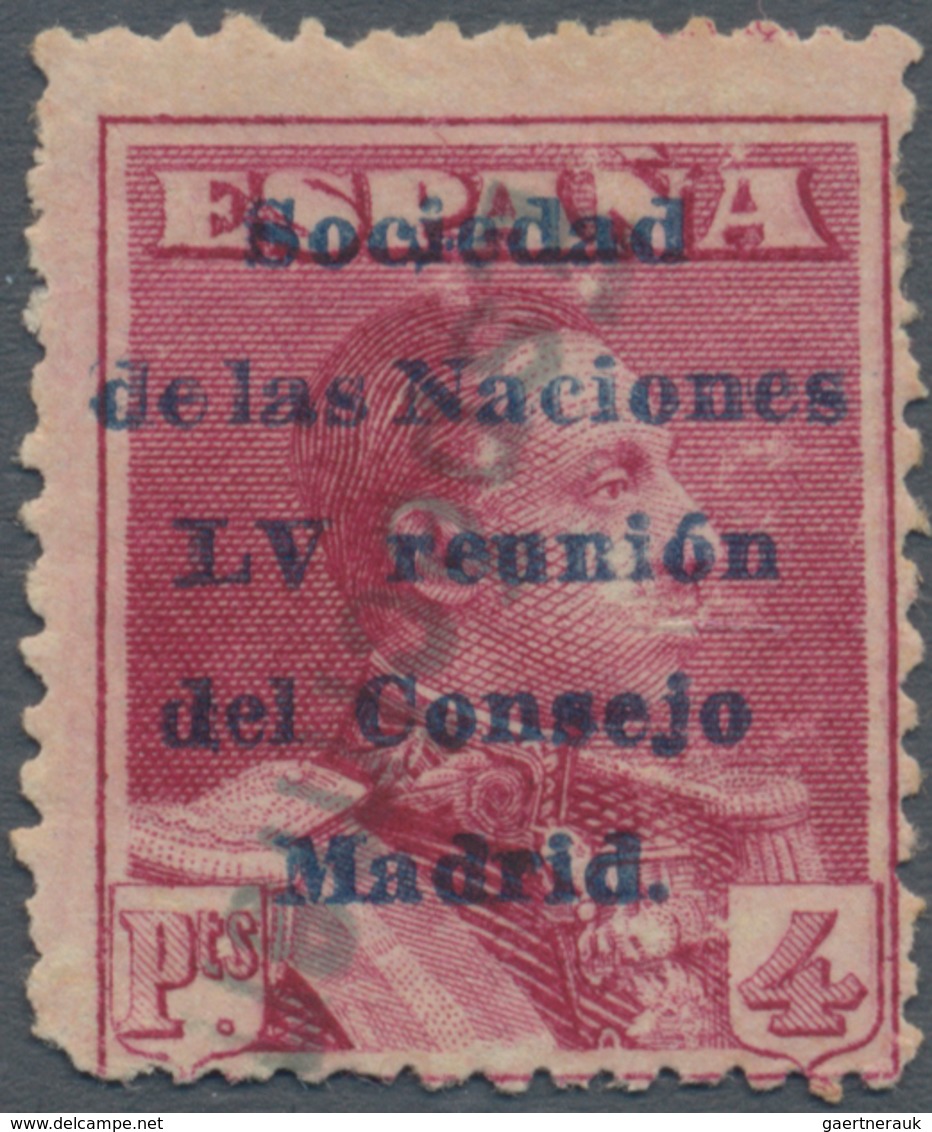Thematik: Politik / Politics: 1929, Spain. 4 Pesetas, Lake, Overprinted "Sociedad De Las Naciones LV - Unclassified