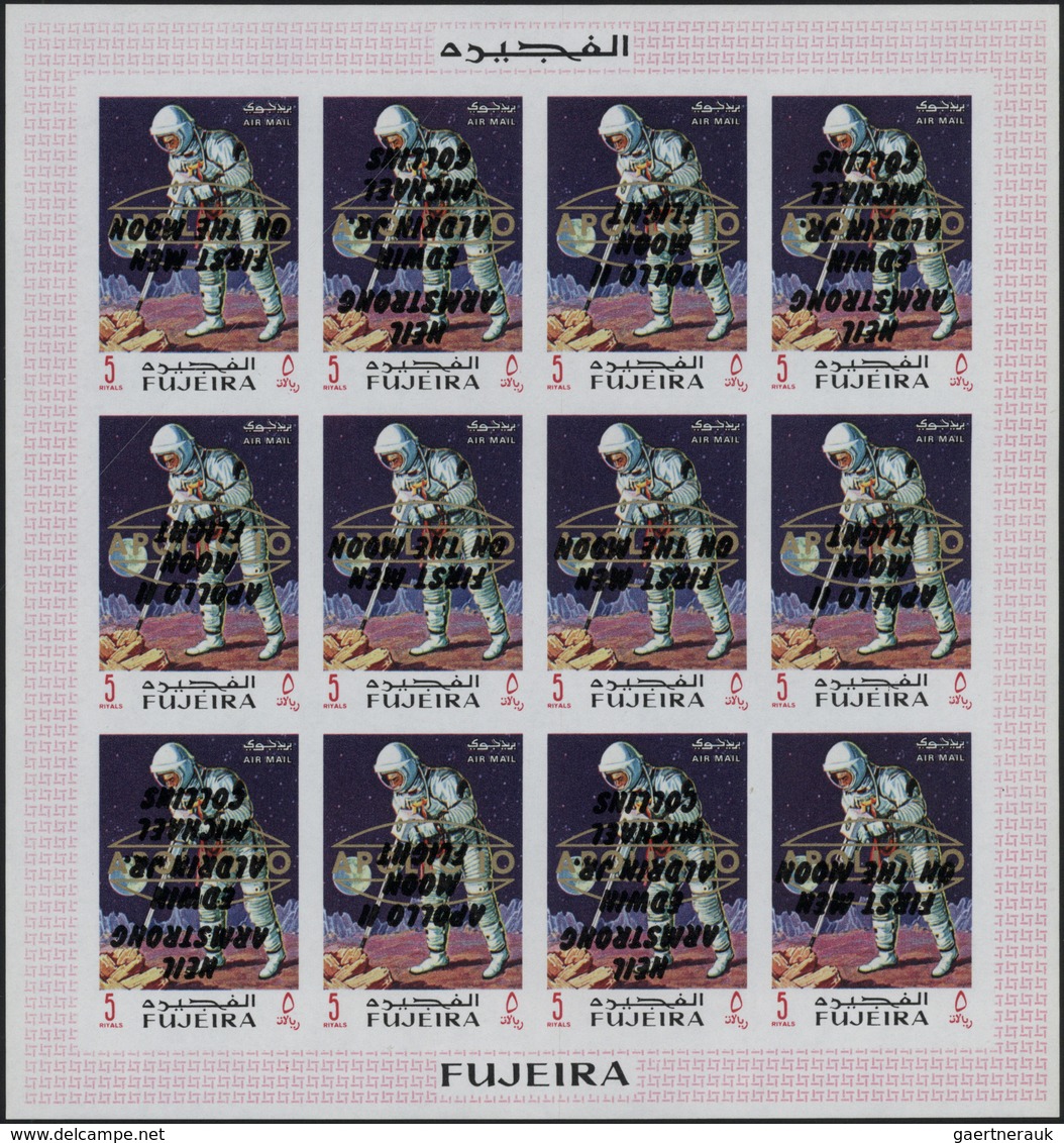 Thematik: Raumfahrt / Astronautics: 1969, Fudschaira/Fujeira, Apollo 11 INVERTED OVERPRINTS (all Thr - Altri & Non Classificati