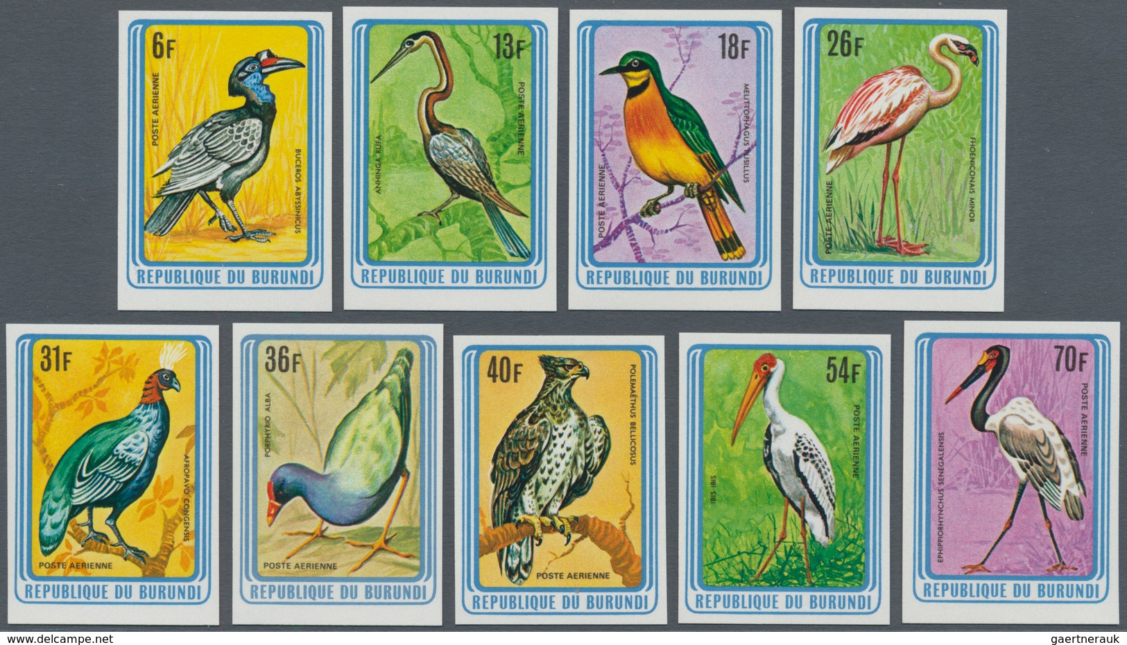 Thematik: Tiere-Vögel / Animals-birds: 1979, BURUNDI: Birds Complete IMPERFORATE Set Of Nine Airmail - Andere & Zonder Classificatie
