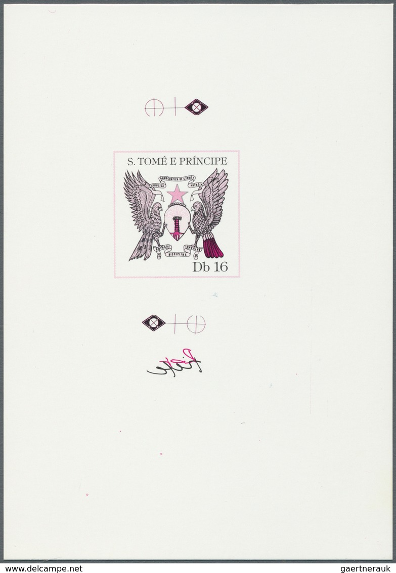 Thematik: Wappen / emblems: 1988, SAO TOME E PRINCIPE: Coat of Arms of Sao Tome e Principe in nine d