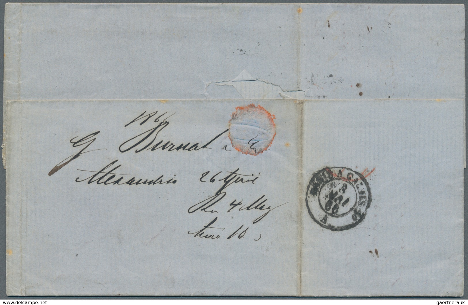 Ägypten: 1866. Folded Entire (vertical Fold Affecting An Adhesive) Written From Alexandria Addressed - 1866-1914 Khedivate Of Egypt
