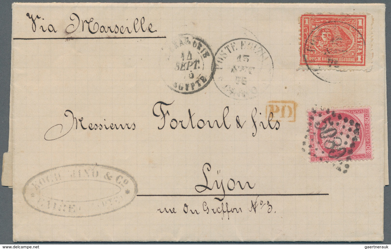 Ägypten: 1875. Envelope Addressed To France Bearing SG 31, 1p Carmine Tied By Poste Egizane Cairo Da - 1866-1914 Khedivato De Egipto