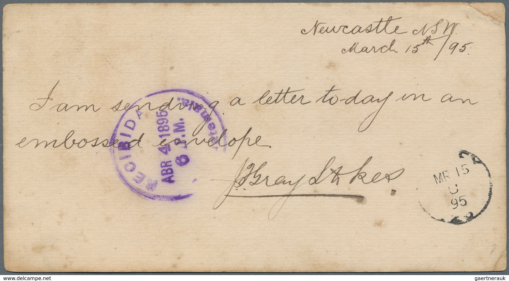 Neusüdwales: 1895, 1 1/2 D Stationery Card From NEWCASTLE 15.3.95 Via SAN FRANCISCO To Guatemala. Ra - Cartas & Documentos