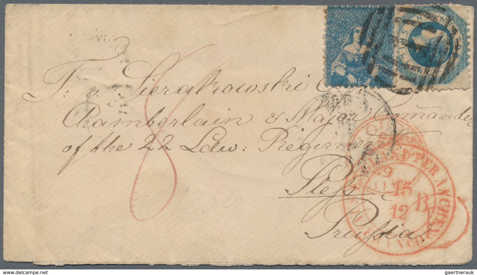 Victoria: 1859, 3d. Blue And 1s. Blue On Cover From Melbourne To "T.v.Sierakowski Chamberlain & Majo - Brieven En Documenten