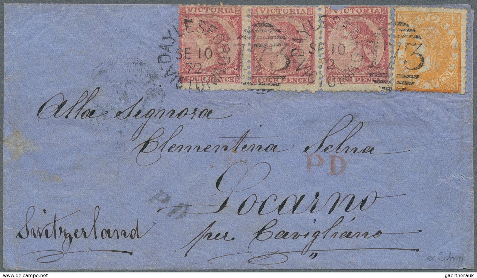 Victoria: 1872, Letter From "DAYLESFORD VICTORIA" Franked With 4 D QV As A Strip Of Three (one Stamp - Brieven En Documenten
