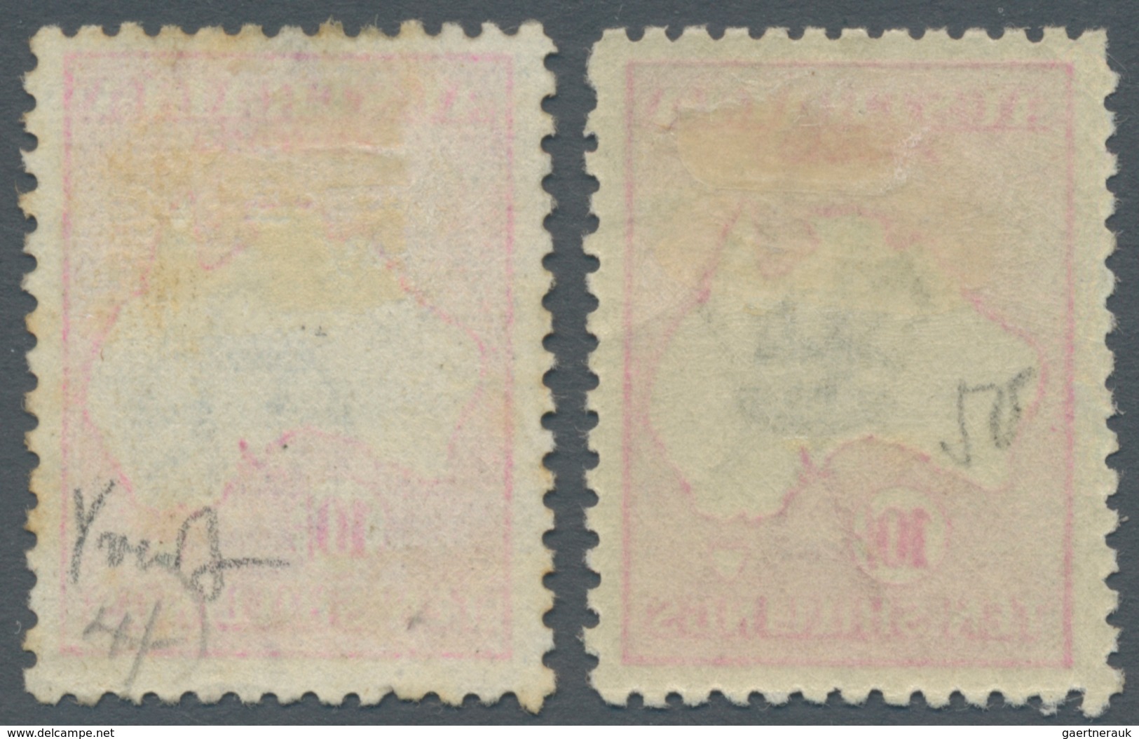 Australien: 1918, Kangaroo 10s Grey And Bright Aniline Pink 3rd Wmk. In Two Shades Both Used With Fi - Altri & Non Classificati