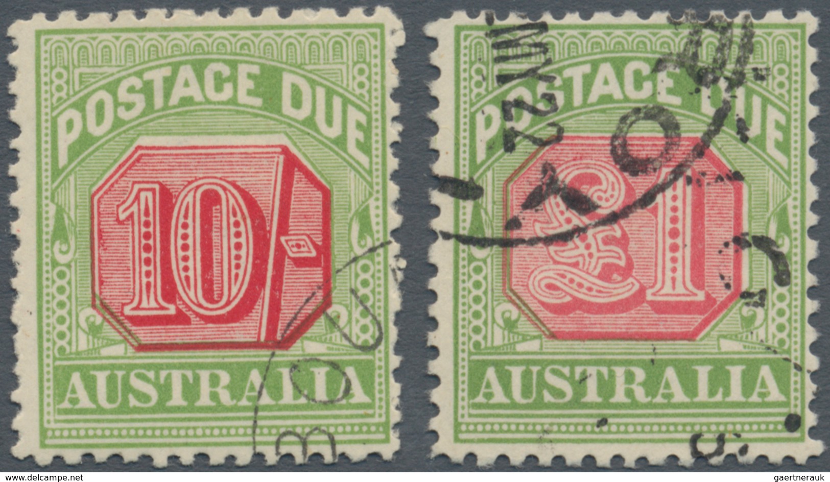 Australien - Portomarken: 1909, Postage Dues 10s. And £1 Rosine/yellow-green Both Good To Fine Used - Strafport