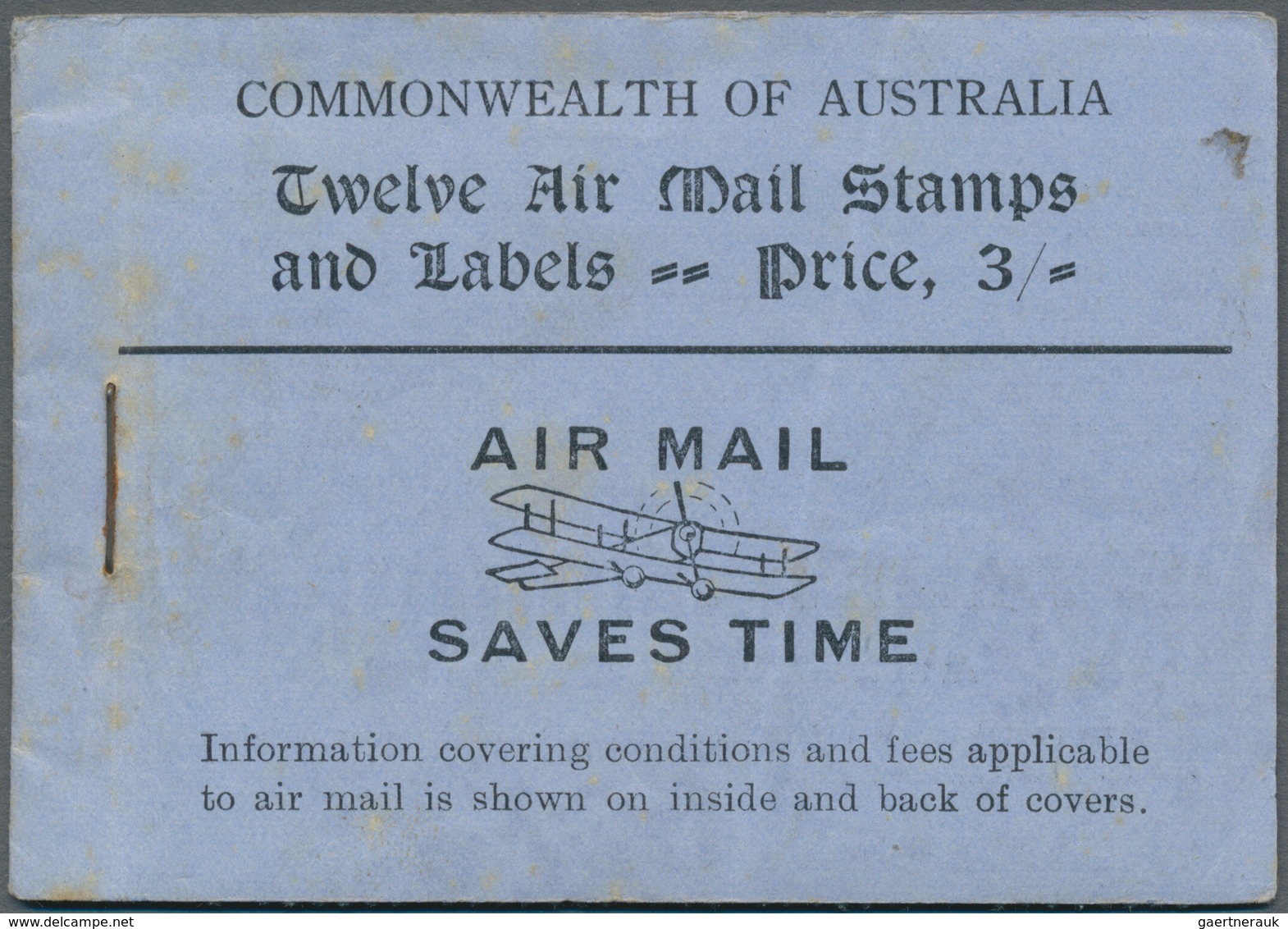 Australien - Markenheftchen: 1930, Airmail BOOKLET 3s. With Blue Cover Containing 12 X Airmail Stamp - Cuadernillos