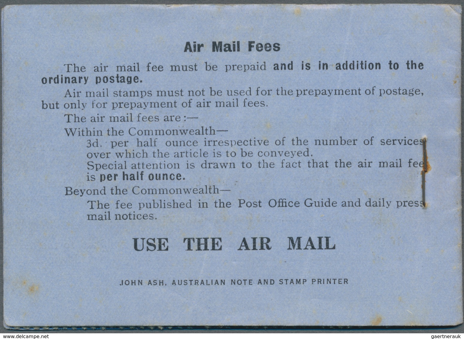Australien - Markenheftchen: 1930, Airmail BOOKLET 3s. With Blue Cover Containing 12 X Airmail Stamp - Cuadernillos