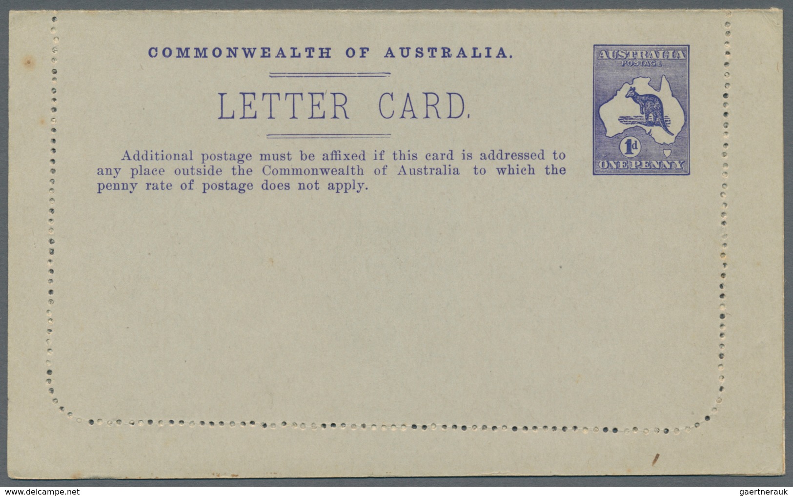 Australien - Ganzsachen: 1913, Lettercard Kangaroo 1d. Original Die With Framed Oval View 'COUNTRY S - Ganzsachen