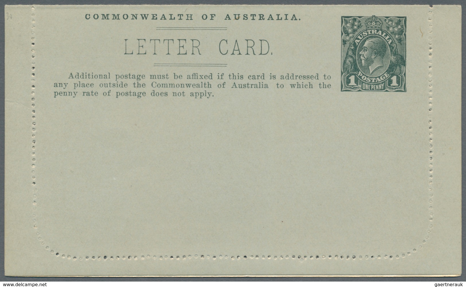 Australien - Ganzsachen: 1914, seven lettercards KGV 1d. Die II (spur in left value tablet) perf. 10