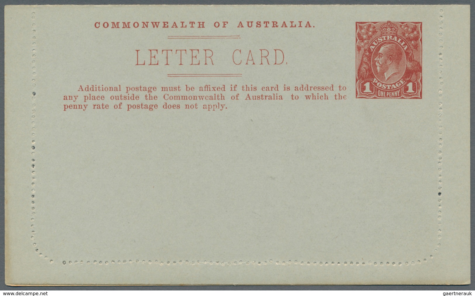 Australien - Ganzsachen: 1914, seven lettercards KGV 1d. Die II (spur in left value tablet) perf. 10