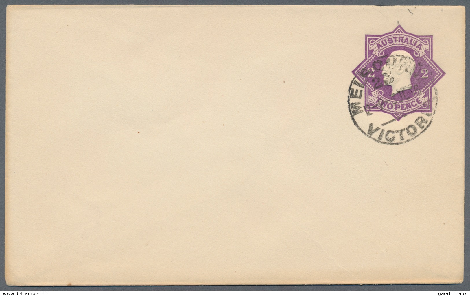 Australien - Ganzsachen: 1916, Envelope KGV 2d. Violet 'Star Embossed' Cancelled To Order 'MELBOURNE - Entiers Postaux