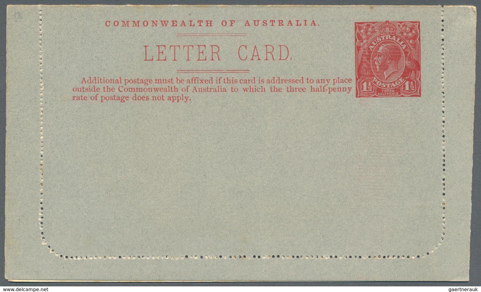 Australien - Ganzsachen: 1924, Lettercard KGV 1½d. Red (mottled Grey Card, White Inside) With Framed - Postwaardestukken