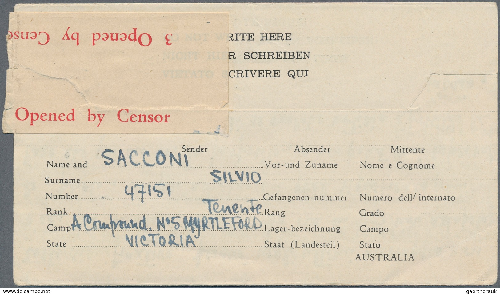 Australien - Ganzsachen: 1945, POW Airmail Lettersheet 1s Blue (3): Used July 21 From Mil. P.O. Myrt - Postwaardestukken