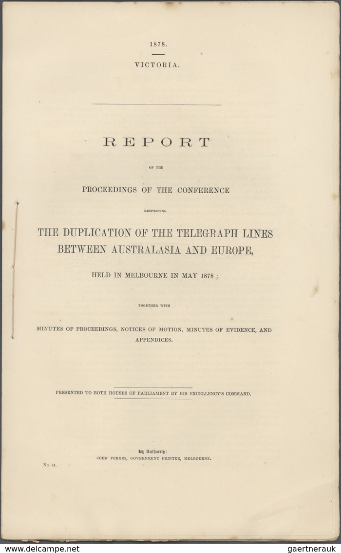 Australien - Besonderheiten: 1878, Report Of The Proceedings Of The Conference Respecting The Duplic - Andere & Zonder Classificatie