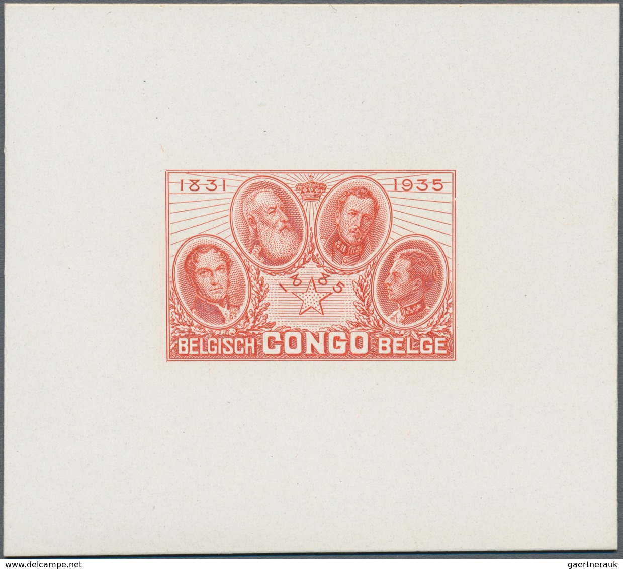 Belgisch-Kongo: 1935, 50th Anniversary Of Congo State, Epreuve In Orange-red On White Cardboard, Iss - Otros & Sin Clasificación