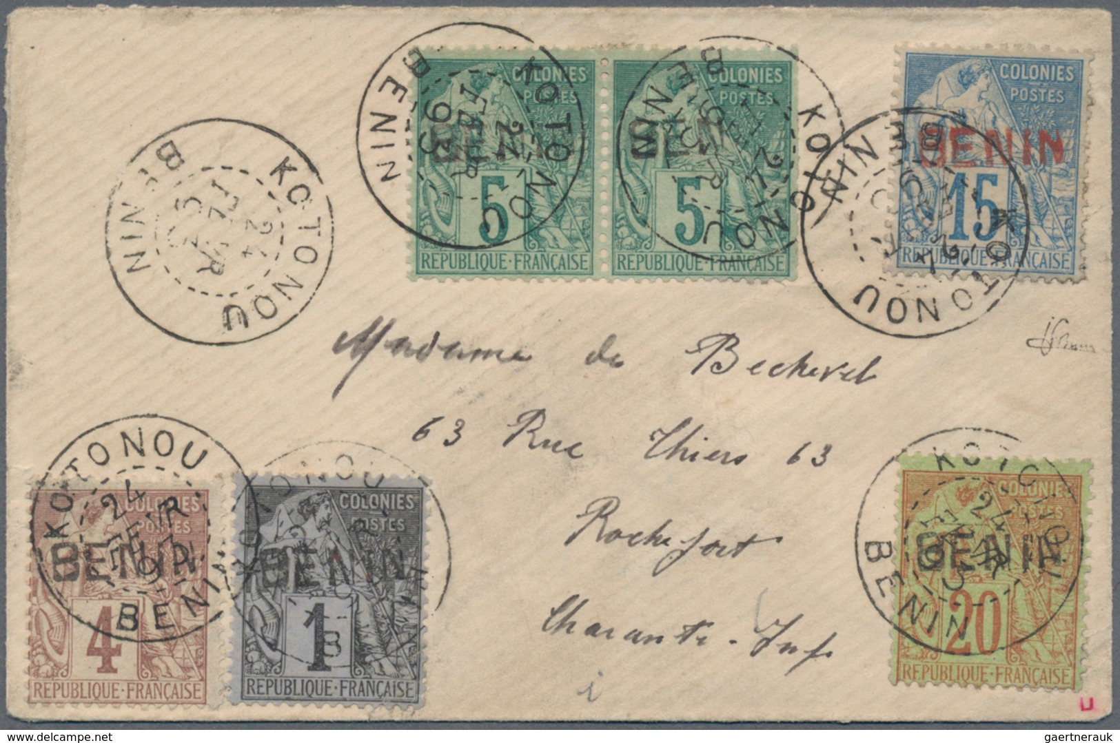 Benin: 1893. Envelope Addressed To France Bearing 'Benin' Yvert 1, 1c Black/azure, Yvert 3, 4c Brown - Benin – Dahomey (1960-...)