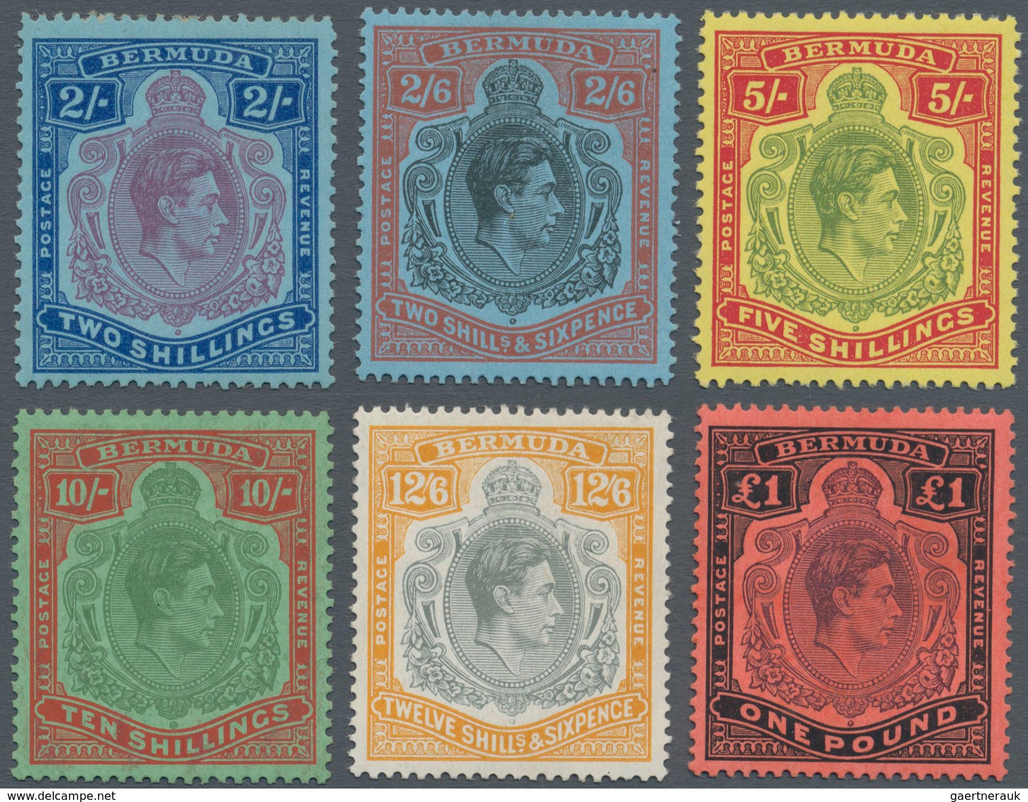 Bermuda-Inseln: 1938/1953, KGVI High Value Definitives Complete Simplified Set Of Six 2s. To 1pd., M - Bermudes