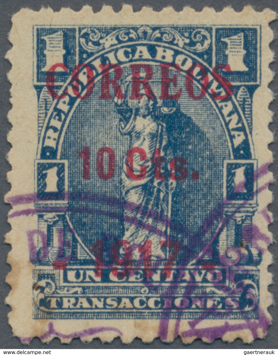 Bolivien: 1917, "Correos 10 Cts. -1917-" On 1c Blue COBIJA PROVISIONAL SURCHARGE In Camine, Ty. I, ( - Bolivien