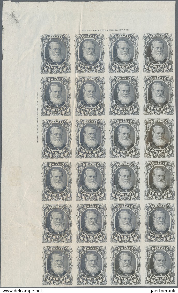 Brasilien: 1878-79, 1.000 R. Gray-lilac Imperf Block Of 24 On White Wove Paper, Top Left Wide Corner - Sonstige & Ohne Zuordnung