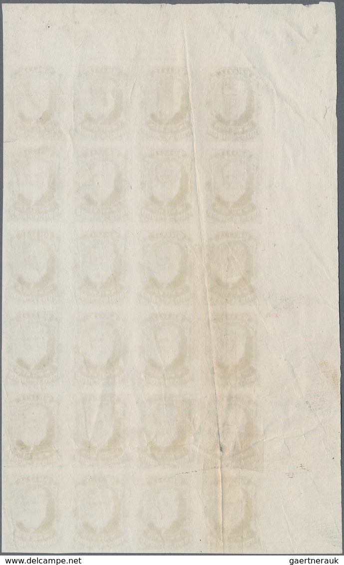 Brasilien: 1878-79, 1.000 R. Gray-lilac Imperf Block Of 24 On White Wove Paper, Top Left Wide Corner - Sonstige & Ohne Zuordnung