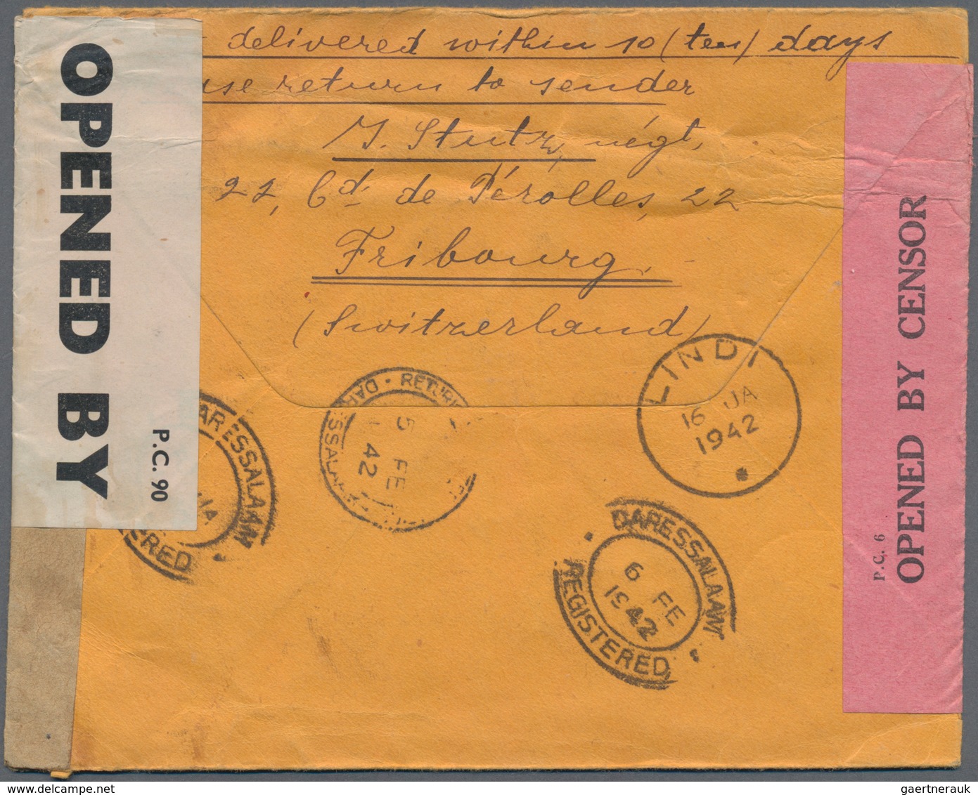 Britisch-Ostafrika Und Uganda: 1941. Registered Air Mail Envelope Written From Switzerland Addressed - Protectoraten Van Oost-Afrika En Van Oeganda