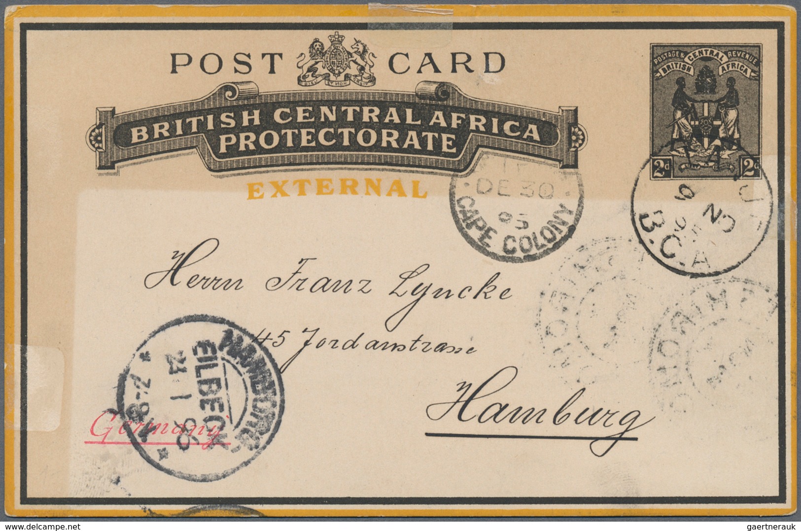 Britisch-Zentralafrika: 1895. Postal Stationery Card 2d Black (external) Addressed To Germany Cancel - Otros & Sin Clasificación