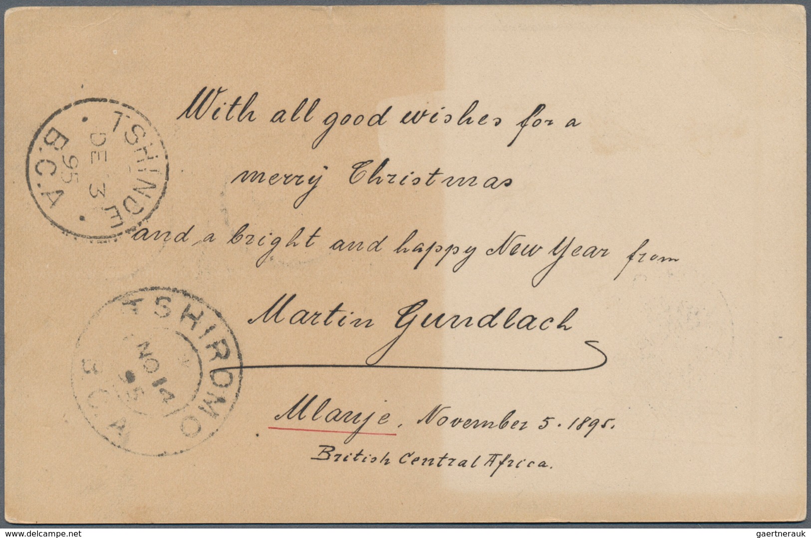 Britisch-Zentralafrika: 1895. Postal Stationery Card 2d Black (external) Addressed To Germany Cancel - Otros & Sin Clasificación