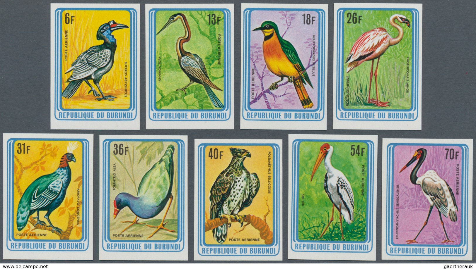 Burundi: 1979, Birds Complete IMPERFORATE Set Of Nine Airmail Stamps, Mint Never Hinged And Very Sca - Andere & Zonder Classificatie