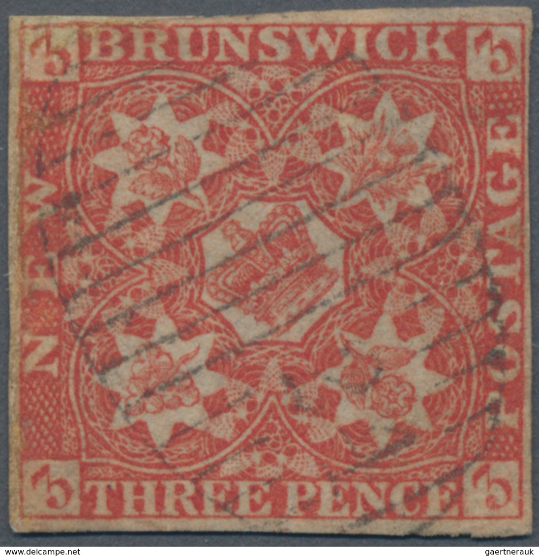 Neubraunschweig: 1851, Royal Crown And Heraldic Flowers 3d. Bright Red Imperforate With Full Margins - Brieven En Documenten