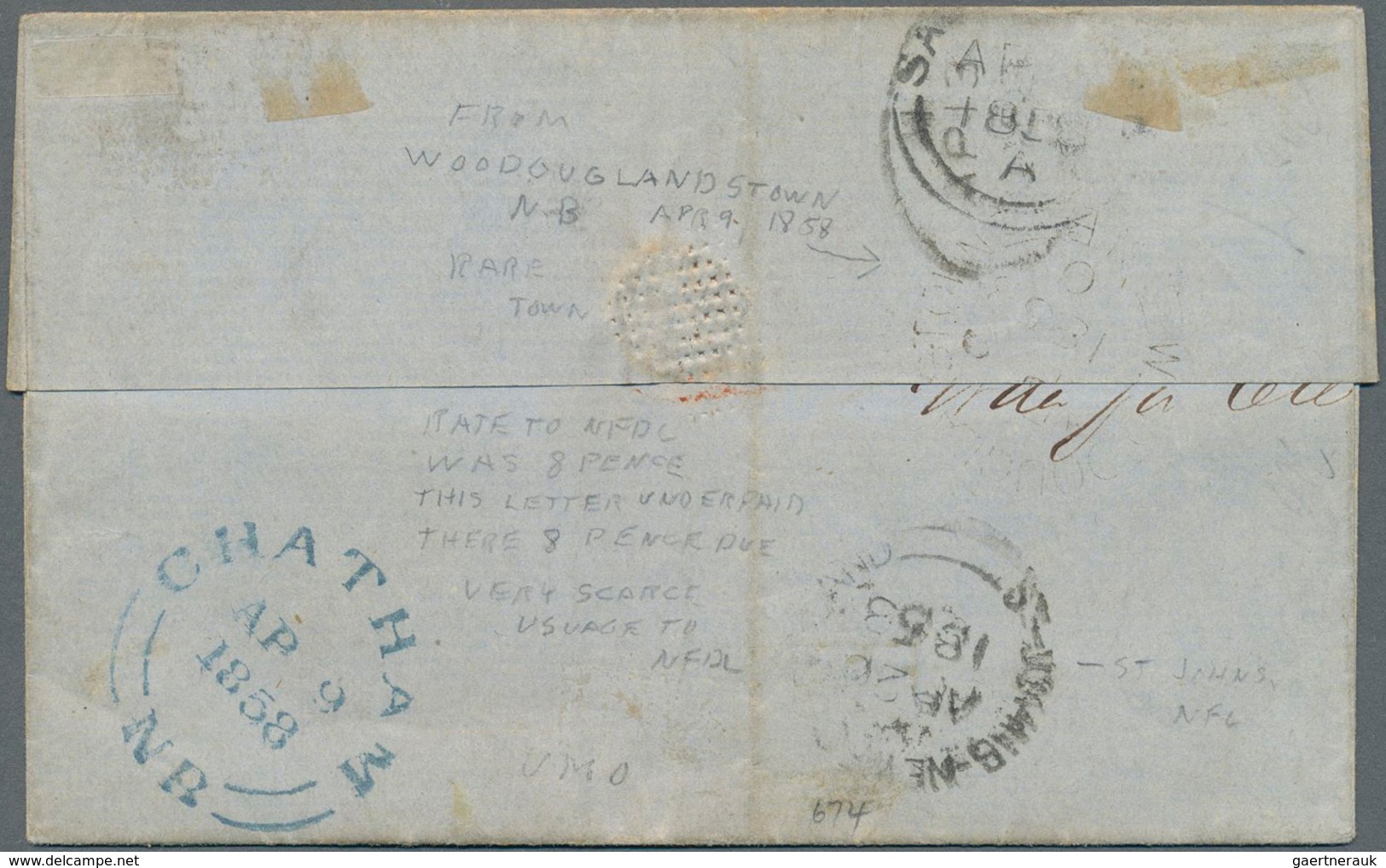 Neubraunschweig: 1851 3d. Dull Red On Blue Paper Used On Lettersheet From Woodouglandstown To St. Jo - Brieven En Documenten
