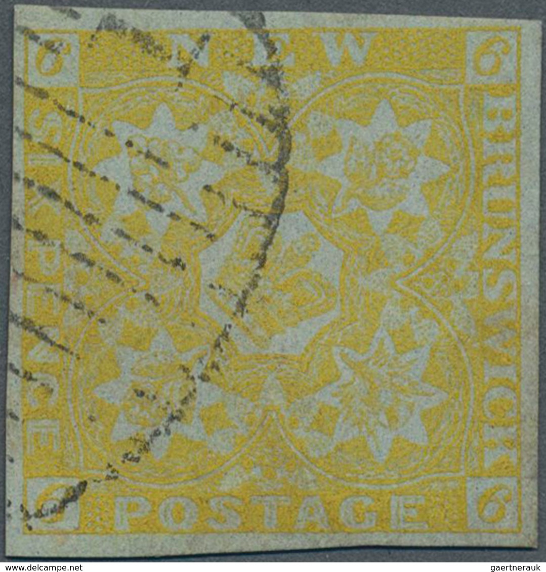 Neubraunschweig: 1851 6d. Yellow On Blue Paper, Used And Cancelled By Part Strike Of Oval H/s, With - Brieven En Documenten