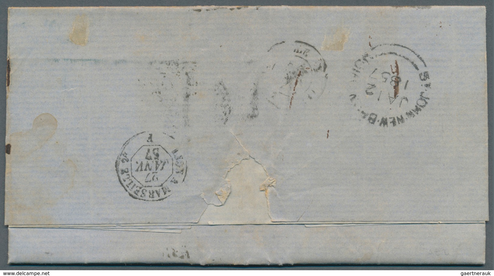 Neubraunschweig: 1857. Stampless Envelope To France Written From St John, New Brunswick Dated '12th - Brieven En Documenten
