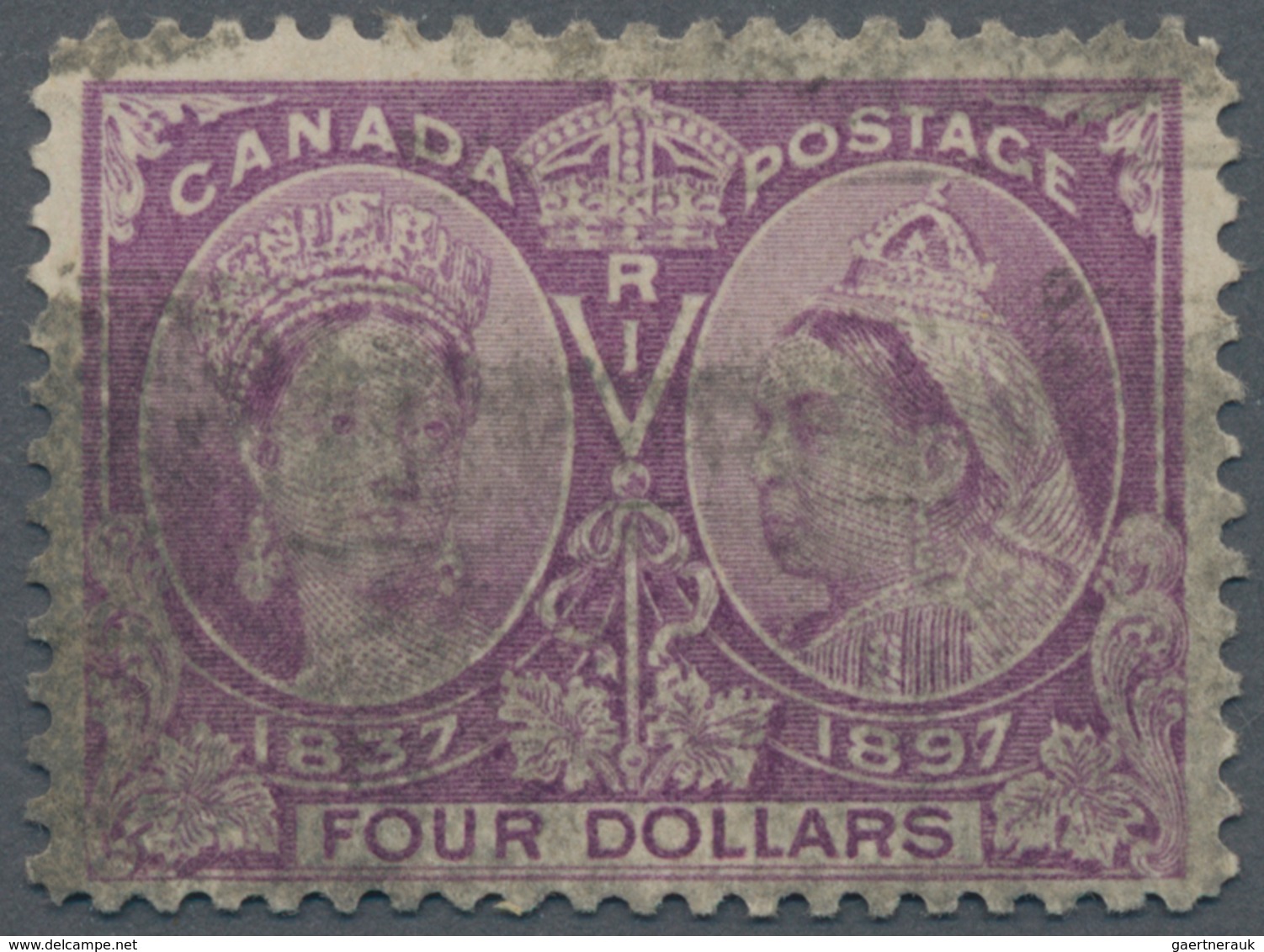 Canada: 1897, Jubilee Issue $2 Deep Violet Used With Heavy Roller Cancel, SG. £ 425 - Autres & Non Classés