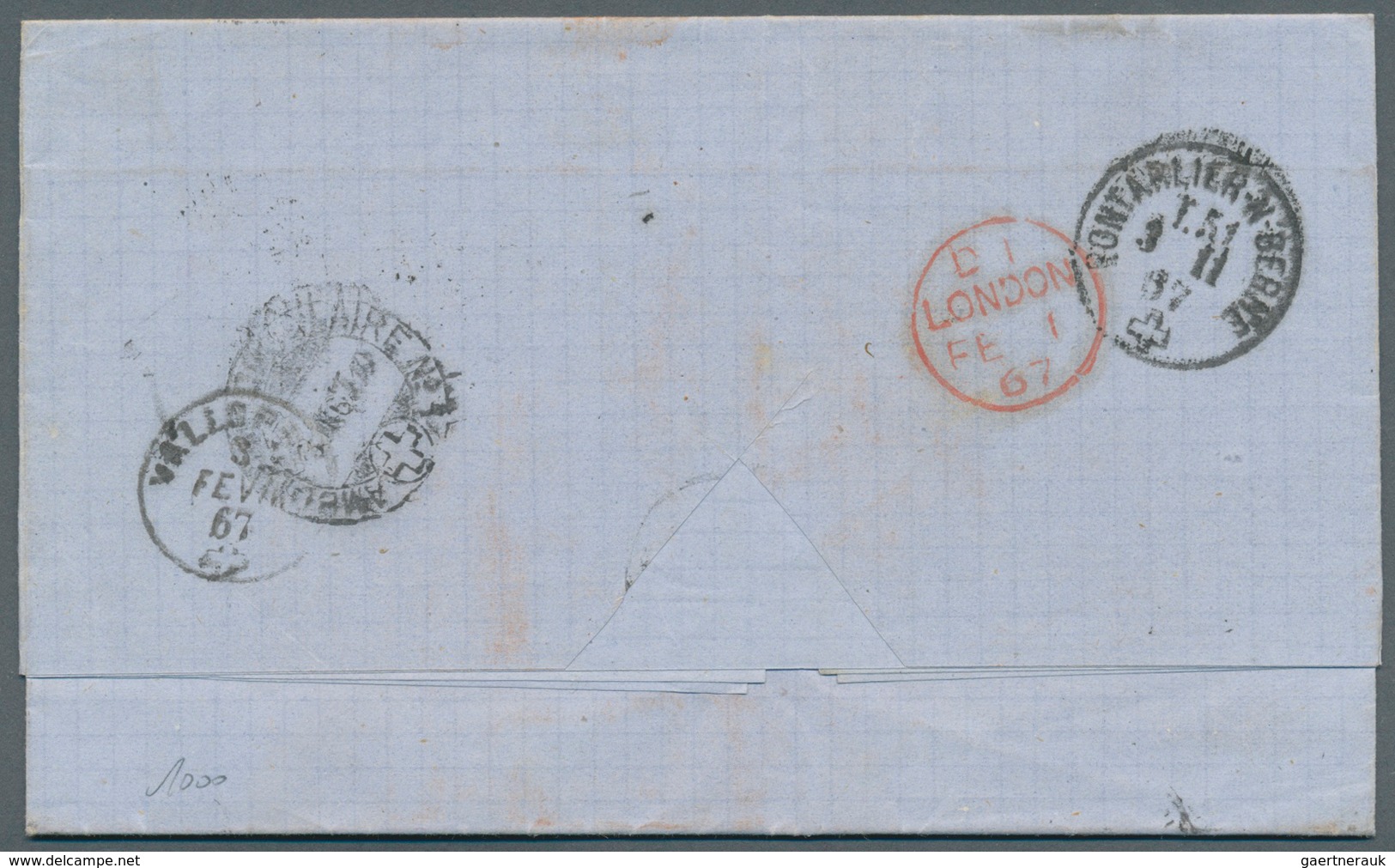 Cuba: 1867. Stampless Envelope From 'J.R, Marouette, Habana' Addressed To Switzerland, Routed Via Lo - Andere & Zonder Classificatie