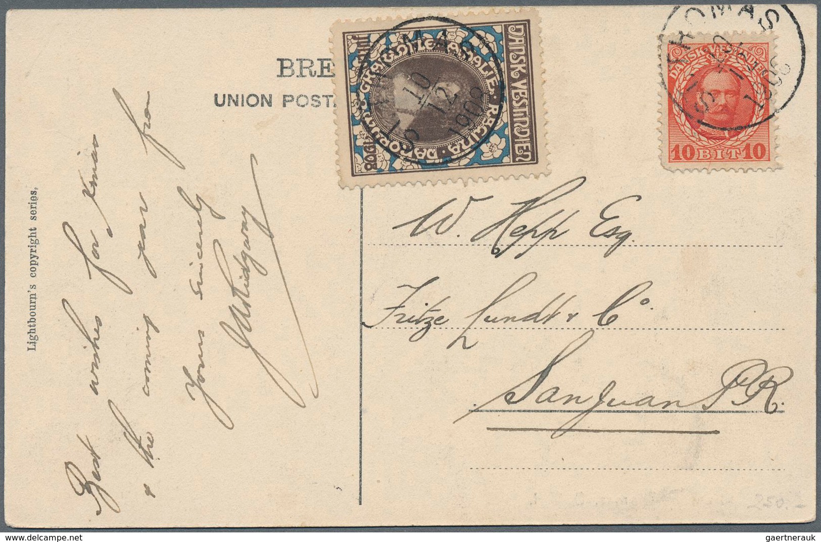 Dänisch-Westindien: 1905, Picture Card Bearing 10 BIT (round Corner Down Left ) And Brown/blue Vigne - Deens West-Indië