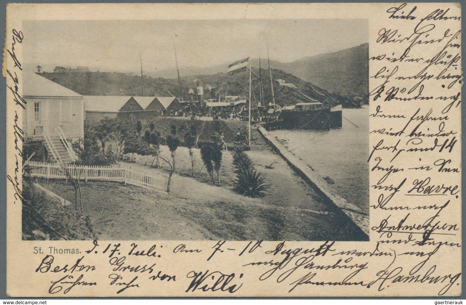 Dänisch-Westindien: 1902, Ppc Franked 1 Cent Definitive (2) With Manuscript Cancellation Via Shipmai - Dinamarca (Antillas)