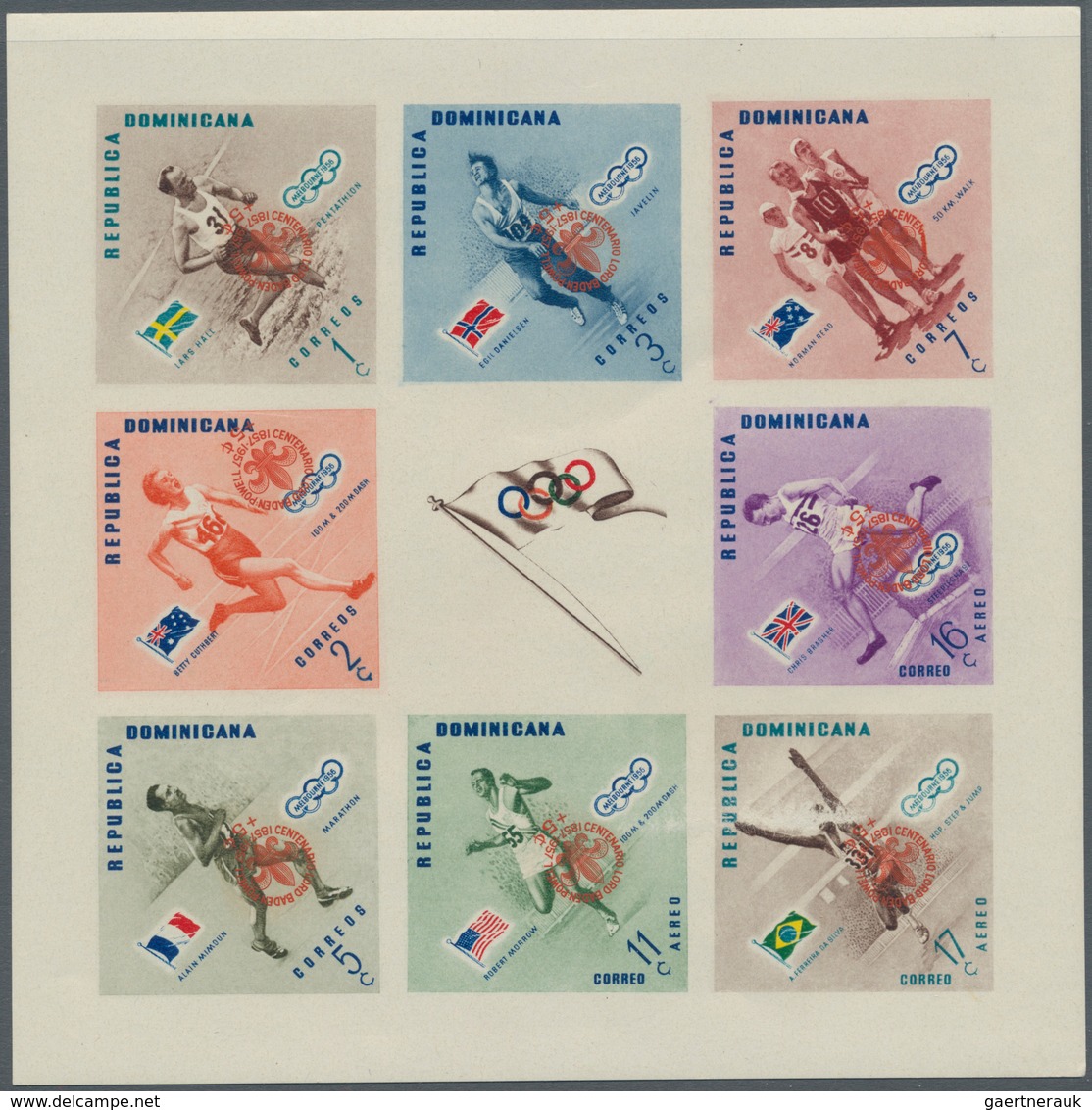 Dominikanische Republik: 1957. Imperforated Block Of 8 Values Olympic Games In Melbourne 1956, With - Dominican Republic