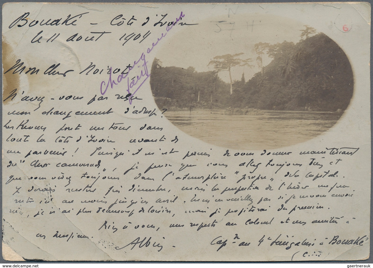 Elfenbeinküste: 1904. Picture Post Card To France Bearing Yvert 5, 10c Black/lilac Tied By Bouake Co - Ivoorkust (1960-...)