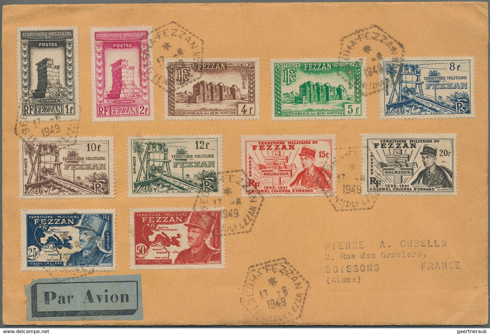 Fezzan: 1949, Definitives "Pictorials/Officers", 1fr. To 50fr., Complete Set Of Eleven Stamps, Attra - Covers & Documents