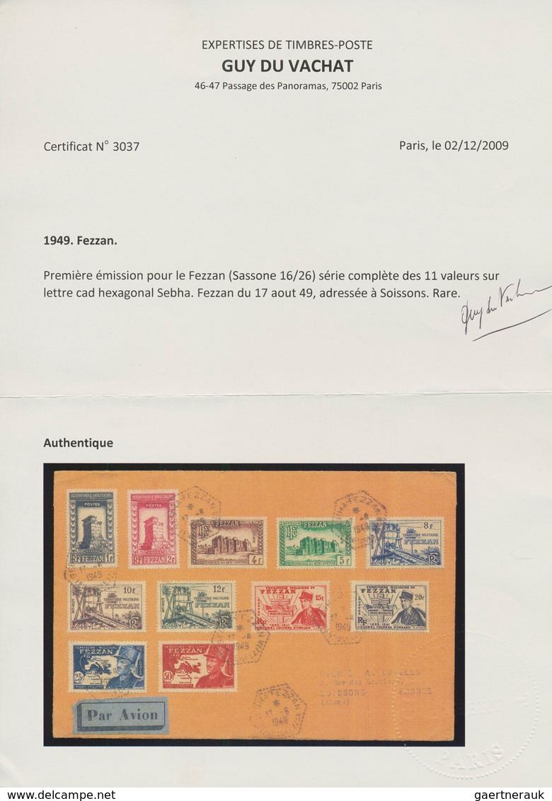 Fezzan: 1949, Definitives "Pictorials/Officers", 1fr. To 50fr., Complete Set Of Eleven Stamps, Attra - Brieven En Documenten