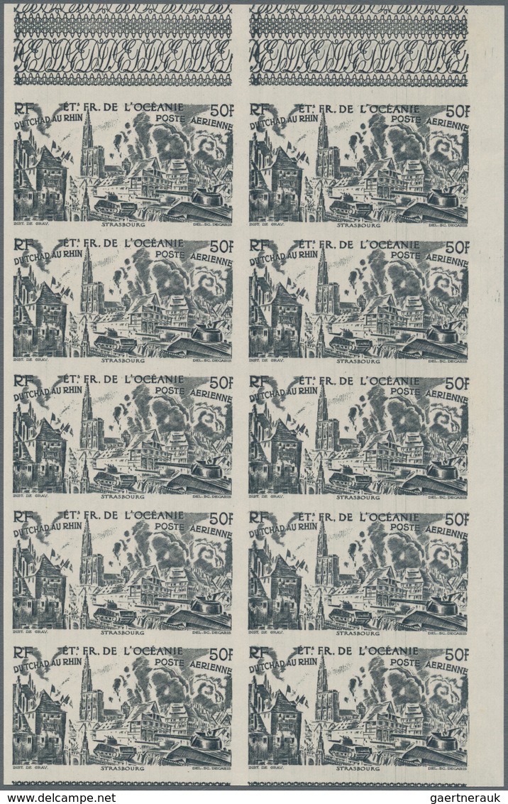 Französisch-Ozeanien: 1946, From Tchad To Rhine Complete Set Of Six In IMPERFORATE Blocks Of Ten, Mi - Covers & Documents