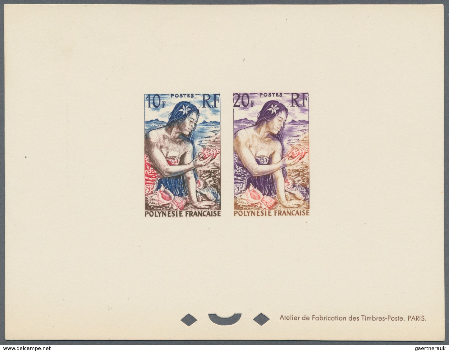 Französisch-Polynesien: 1958, Postage Stamps: Shell Collector 10 Fr And 20 Fr As Èpreuve Collective. - Andere & Zonder Classificatie