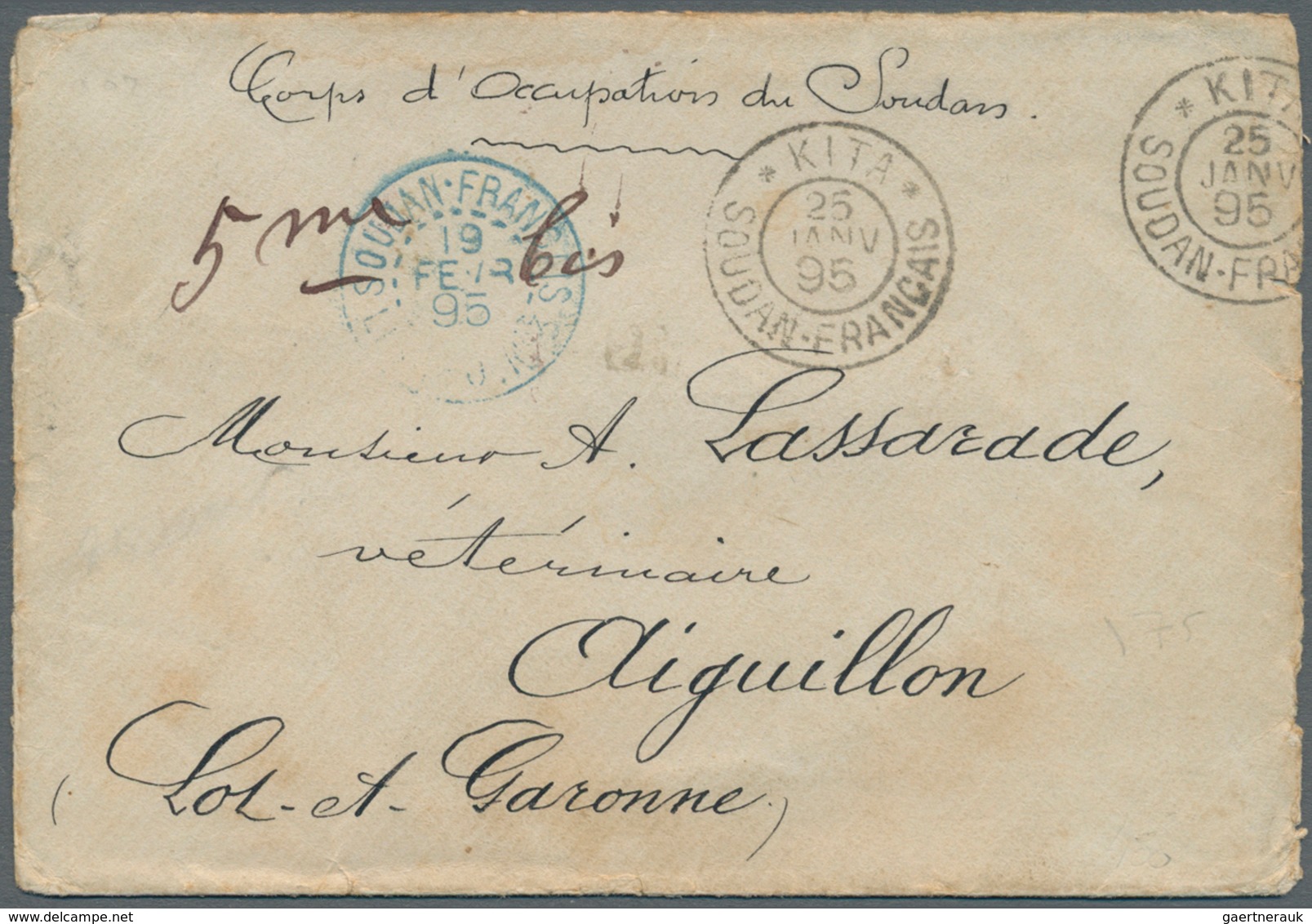 Französisch-Sudan: 1895. Soiled Stampless Envelope Endorsed 'Corps D 'Occupation Du Soudan' Addresse - Brieven En Documenten