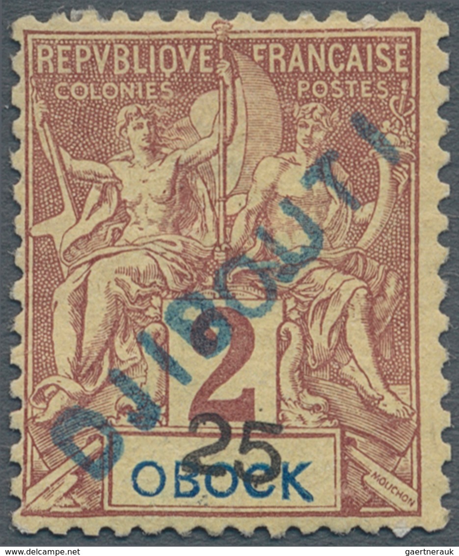 Französische Somaliküste: 1893, Allegory 2 C. Red-brown/blue On Cream Of Obok With Blue Diagonal Han - Unused Stamps