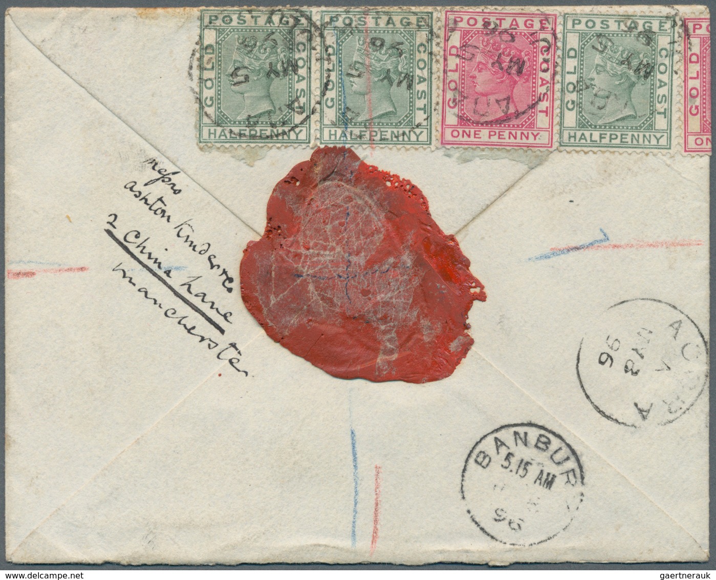 Goldküste: 1896.Registered Envelope Addressed To England Bearing SG 11, ½d Green (6) And SG 12, 1d C - Goudkust (...-1957)