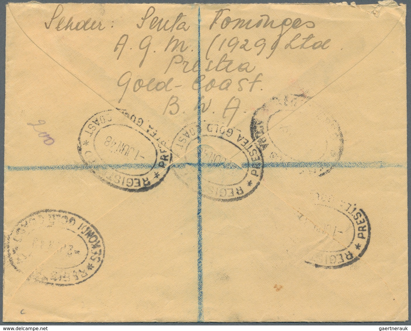 Goldküste: 1948. Registered Air Mail Envelope Addressed To Sweden Bearing SG 126, 6d Purple (strip O - Goudkust (...-1957)