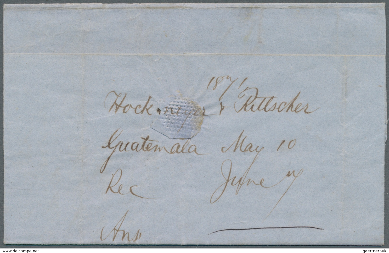 Guatemala: 1871. Stampless Envelope Written From Guatemala Dated 'May 10 1871' Addressed To New York - Guatemala